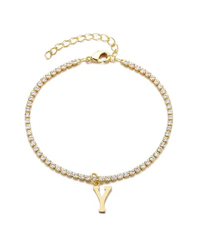 Adornia 14k Gold Plated Tennis Bracelet With Initial Charm