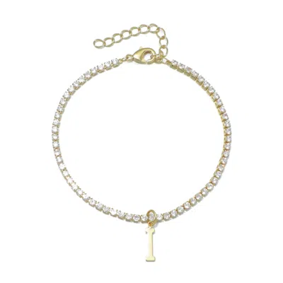 Adornia 14k Gold Plated Tennis Bracelet With Initial Charm In Multi