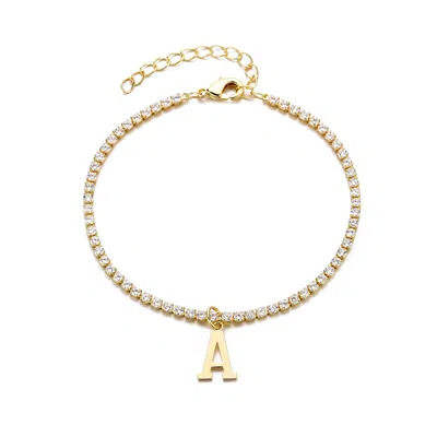 Adornia 14k Gold Plated Tennis Bracelet With Initial Charm In Multi