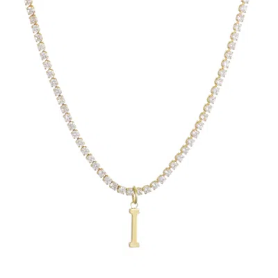 Adornia 14k Gold Plated Tennis Necklace With Initial Charm In Multi