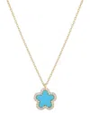 Adornia 14k Gold Plated Turquoise Cz Halo 5-leaf Clover Ne In Blue