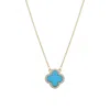 Adornia 14k Gold Plated Turquoise Cz Halo Clover Necklace