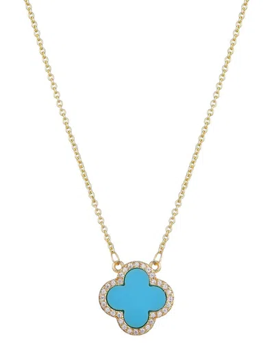 ADORNIA ADORNIA 14K PLATED TURQUOISE CZ HALO CLOVER NECKLACE