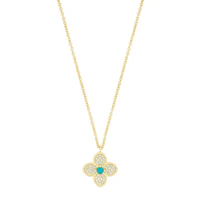 Adornia 14k Gold Plated Turquoise Flower Necklace In Blue