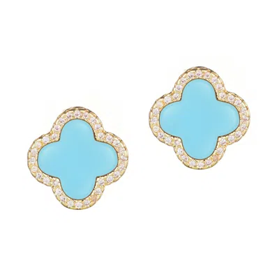 Adornia 14k Gold Plated Turquoise Halo Cz Clover Stud Earrings