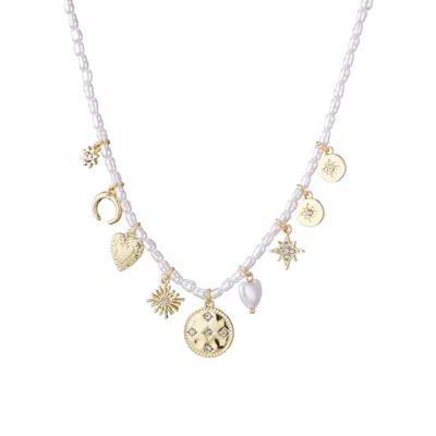 Adornia 14k Gold Plated Vintage Charm Pearl Strand Necklace In White