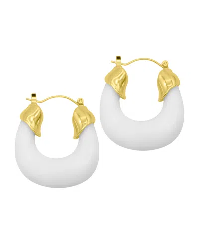 ADORNIA 14K GOLD-PLATED WHITE LUCITE BOXY HOOP EARRINGS