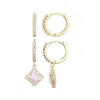 Adornia 14k Gold Plated White Mother Of Pearl Clover Cz Huggie Set In Gold