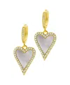 Adornia 14k Gold Plated White Mother-of-pearl Crystal Halo Heart Drop Huggie Earrings In White