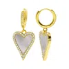 Adornia 14k Gold Plated White Mother-of-pearl Crystal Halo Heart Drop Huggie Earrings In White