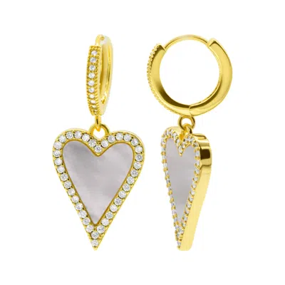 Adornia 14k Gold Plated White Mother-of-pearl Crystal Halo Heart Drop Huggie Earrings