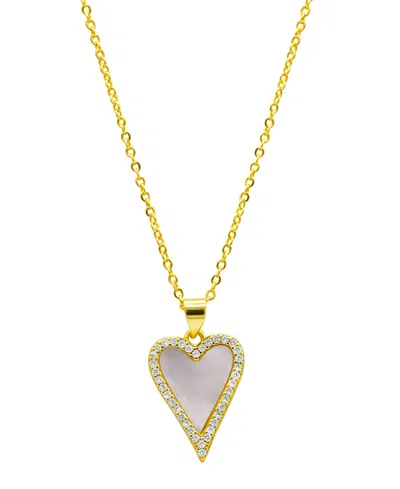 ADORNIA 14K GOLD-PLATED WHITE MOTHER-OF-PEARL CRYSTAL HALO HEART NECKLACE