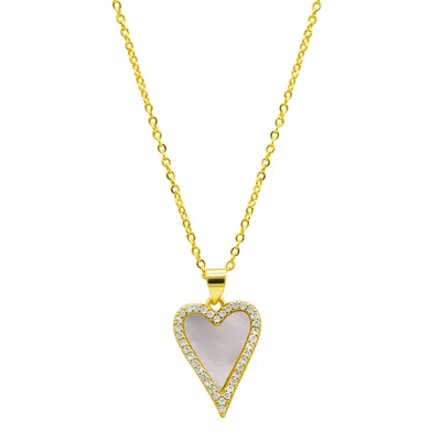 Adornia 14k Gold Plated White Mother-of-pearl Crystal Halo Heart Necklace In Silver