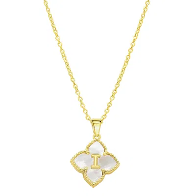 Adornia 14k Gold Plated White Mother-of-pearl Initial Floral Necklace In Multi