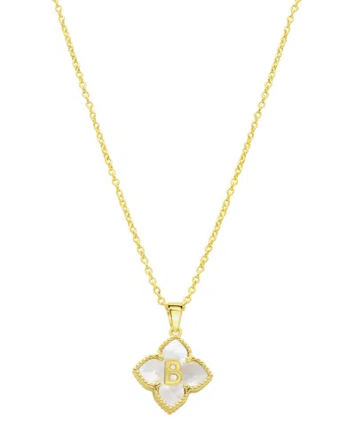 Adornia 14k Gold-plated White Mother-of-pearl Initial Floral Necklace In White- B