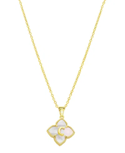 Adornia 14k Gold-plated White Mother-of-pearl Initial Floral Necklace In White- C