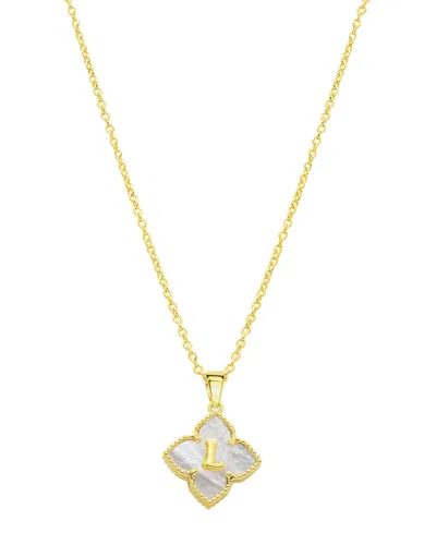 ADORNIA 14K GOLD-PLATED WHITE MOTHER-OF-PEARL INITIAL FLORAL NECKLACE