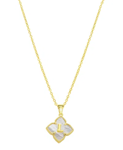 Adornia 14k Gold-plated White Mother-of-pearl Initial Floral Necklace In White- L