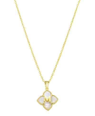 Adornia 14k Gold-plated White Mother-of-pearl Initial Floral Necklace In White- M