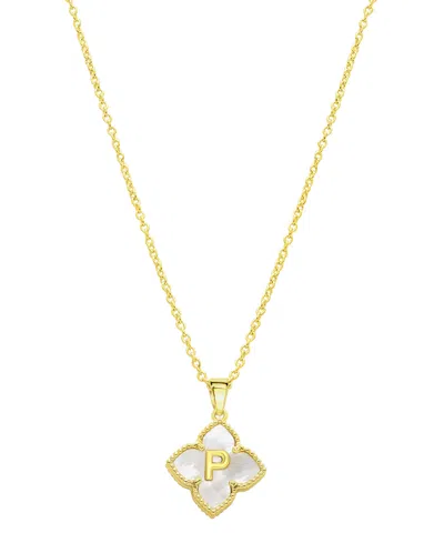 Adornia 14k Gold-plated White Mother-of-pearl Initial Floral Necklace In White- P