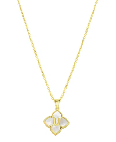 Adornia 14k Gold-plated White Mother-of-pearl Initial Floral Necklace In White- U