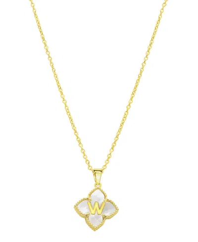 ADORNIA 14K GOLD-PLATED WHITE MOTHER-OF-PEARL INITIAL FLORAL NECKLACE