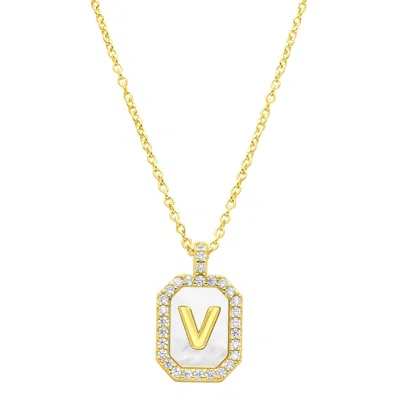 Adornia 14k Gold Plated White Mother-of-pearl Initial Tablet Necklace In Multi