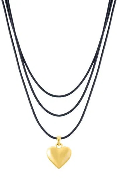 Adornia 14k Gold Pleated Puffy Heart Long Necklace In Black