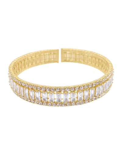 Adornia 14k Gold-tone Plated Baguette Crystal Stretch Cuff In Yellow