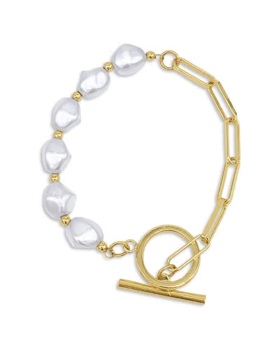 Adornia 14k Yellow Gold Plated Chain Toggle 10mm Pearl Bracelet