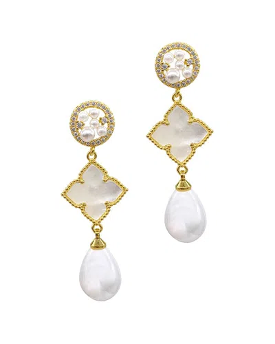 Adornia 14k Plated 15mm Pearl Cz Flower Drop Earrings
