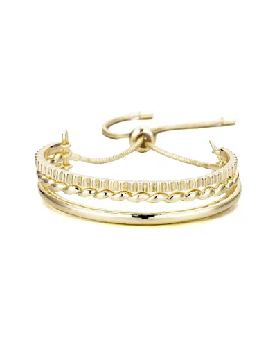 Adornia 14k Plated 3-line Cuff Adjustable Bolo Bracelet In Gold