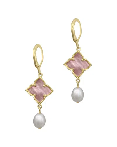 Adornia 14k Yellow Gold Vermeil Floral And 10mm Cultured Pearl Drop Earrings In Pink