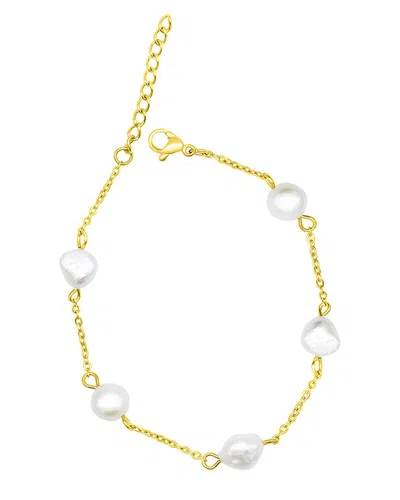 ADORNIA ADORNIA 14K PLATED 6.35MM PEARL STATION BRACELET