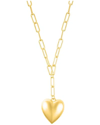 Adornia 14k Gold Plated Adjustable Oversized Puffy Heart Paper Clip Chain Necklace