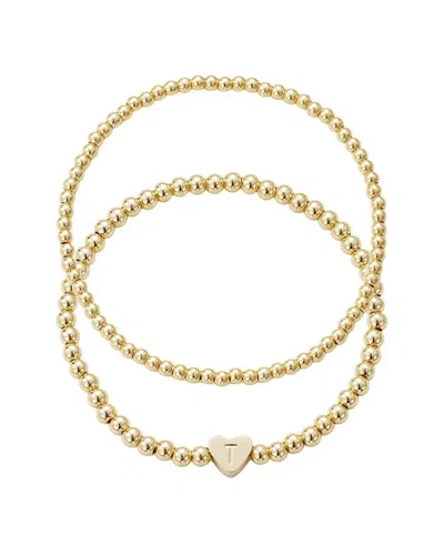 Adornia 14k Plated Ball Bead Initial Set Bracelet In Gold