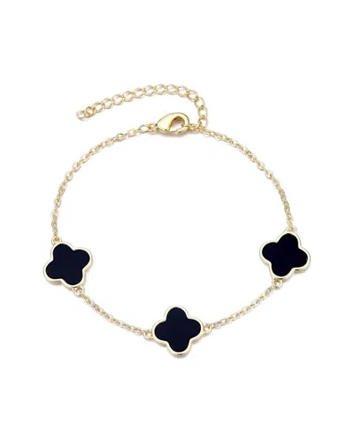 Adornia 14k Yellow Gold Plated Black Clover Station Bracelet