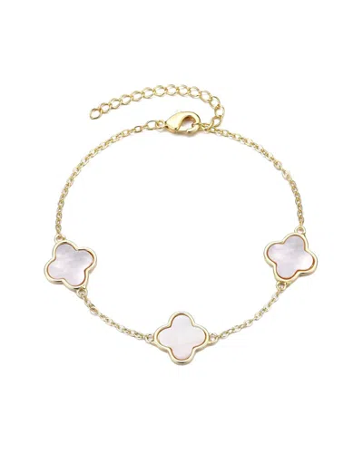 Adornia 14k Yellow Gold Plated White Mother Of Pearl Clover Station Bracelet