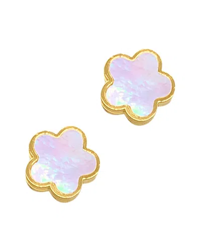 Adornia 14k Gold Plated Mother-of-pearl Clover Stud Earrings In White