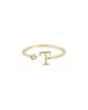 Adornia 14k Plated Crystal Adjustable Initial Ring In Gold