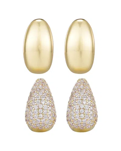 Adornia 14k Plated Crystal & Plain Chunky Hoop Set Earrings In Gold