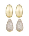 Adornia 14k Plated Crystal & Plain Chunky Hoop Set Earrings