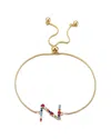 Adornia 14k Plated Crystal Multi Color Stone Initial Bolo Bracelet In Gold