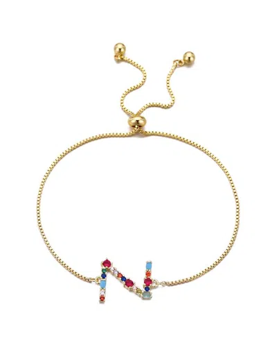 Adornia 14k Plated Crystal Multi Color Stone Initial Bolo Bracelet In Gold