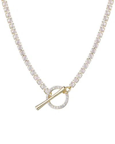 Adornia 14k Plated Crystal Toggle Tennis Necklace In Metallic