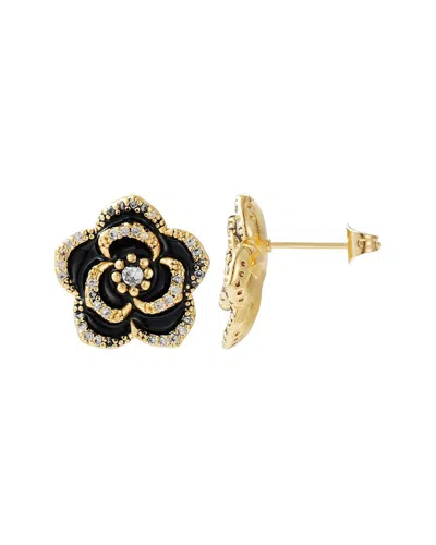 Adornia 14k Plated Cz Black Carnelian Earrings In Gold