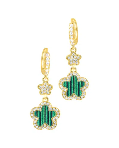 Adornia Gold Cubic Zirconia White Clover Earrings In Green