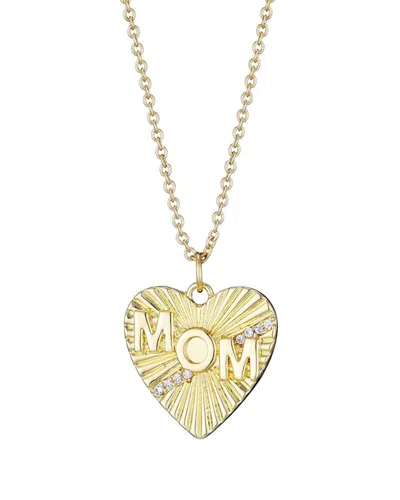 Adornia 14k Plated Cz Fluted Heart Mom Necklace In Gold