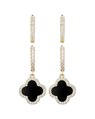 ADORNIA ADORNIA 14K PLATED CZ HALO CLOVER HUGGIE EARRINGS SET