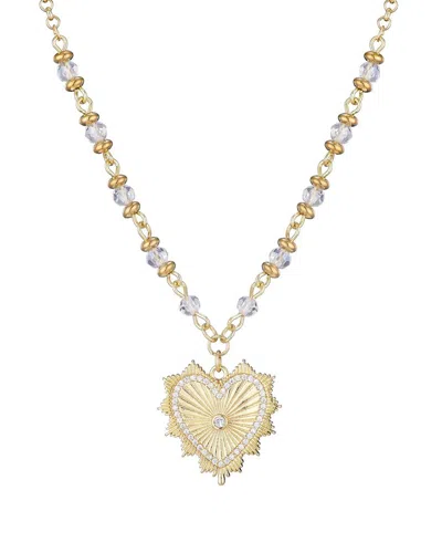 Adornia 14k Gold Plated Cz Heart Necklace With Rosary Chain
